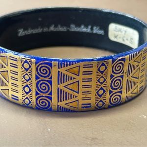 Enamel bangle bracelet handmade Austria signed Steinbach, Wien blue gold